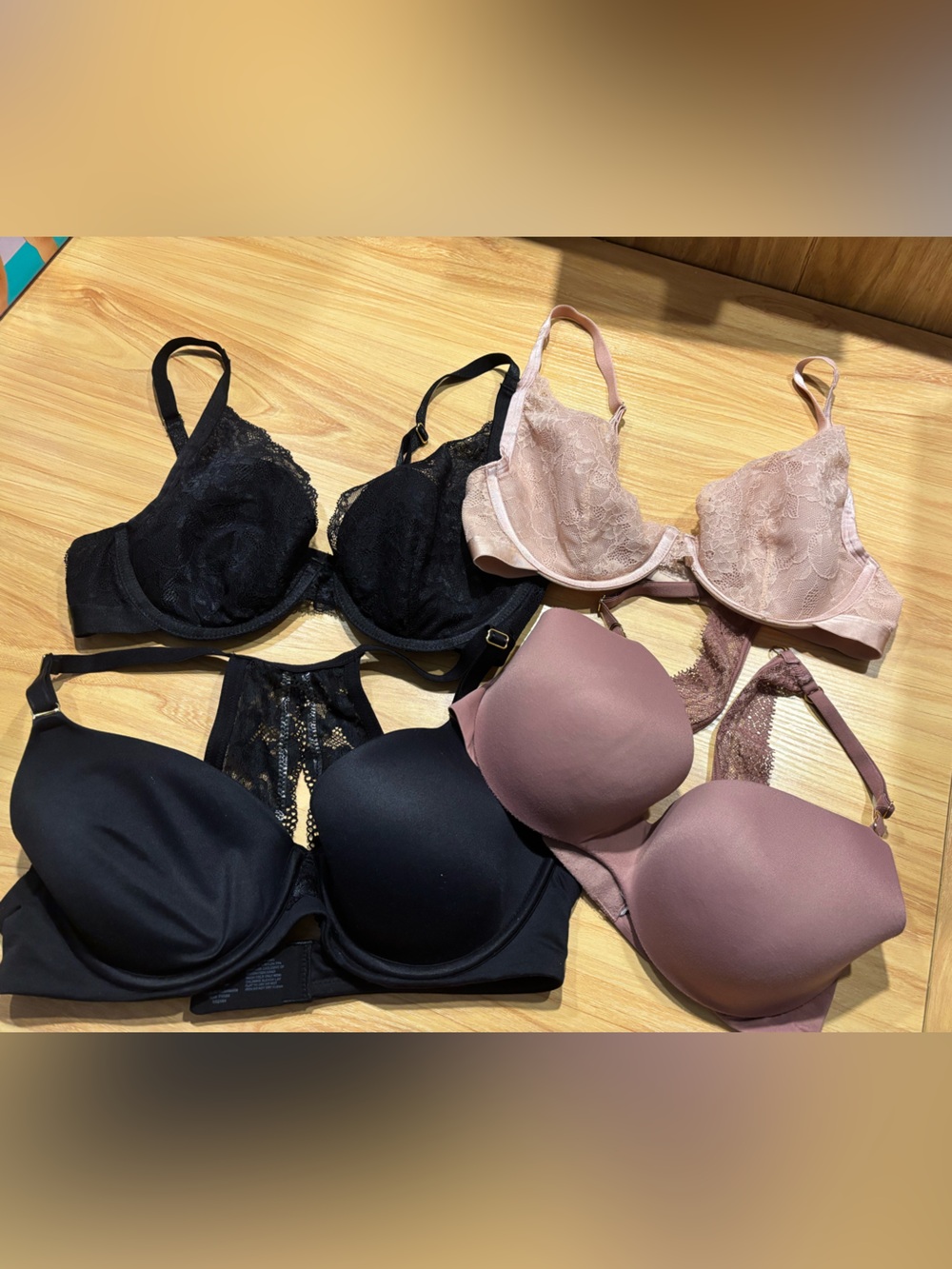 4pc Women’s Lace & T-Shirt Bra Set - Black, Mauve, Blush Soma